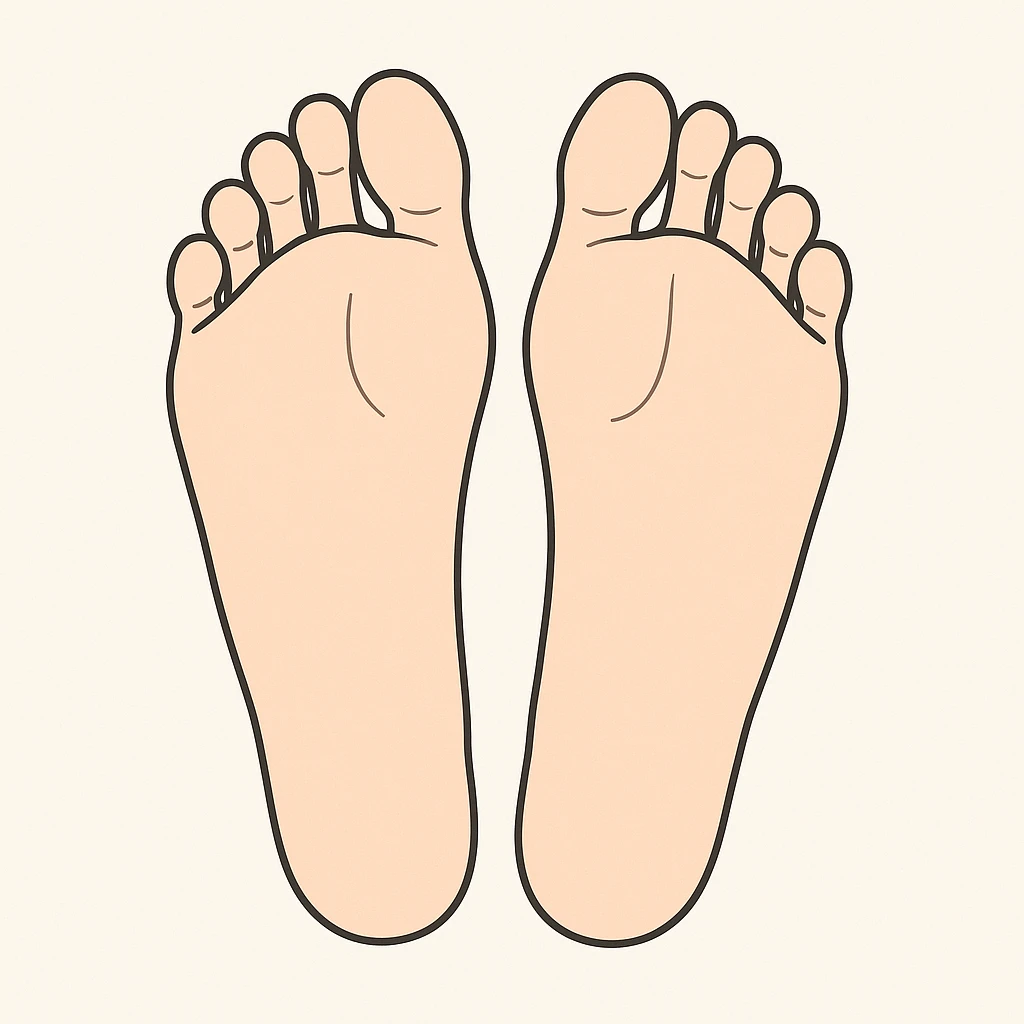 the soles of a young male's feet, both feet together, simple style, no text emoji
