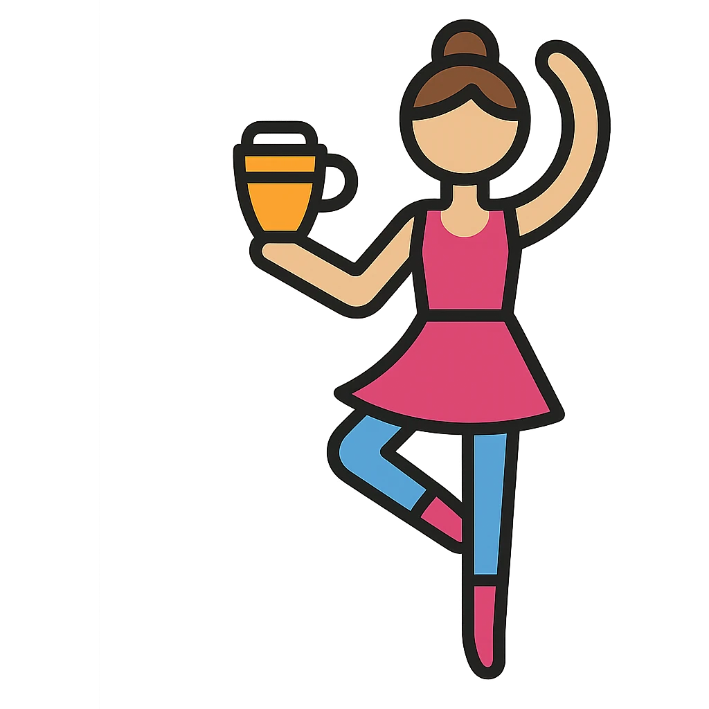 person standing in a ballet pose holding a latte, color outline icon style emoji