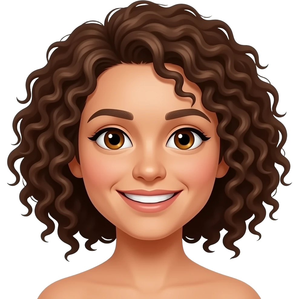 I want a person with brown eyes and curly hair with a light brown skin tone and smile without showing teeth emoji