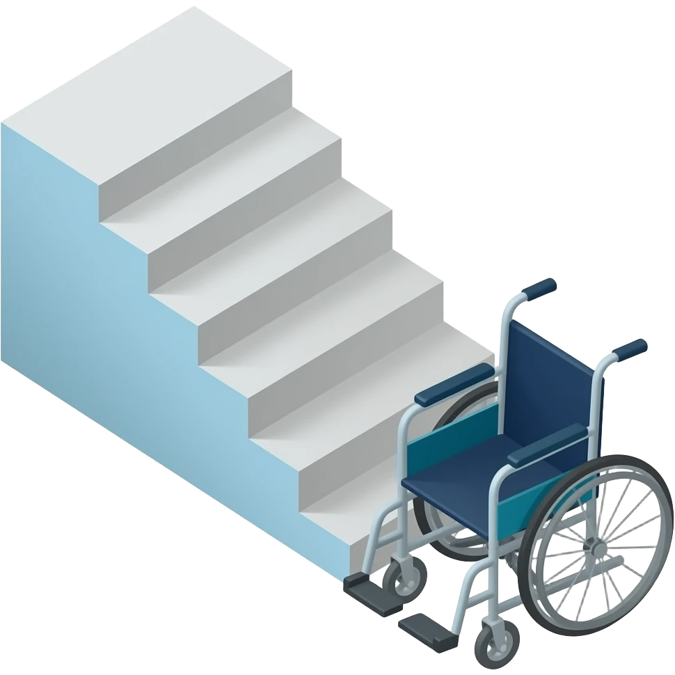3 step stair and a wheelchair in the begining of the stair, flat perspective, transparent solid background emoji