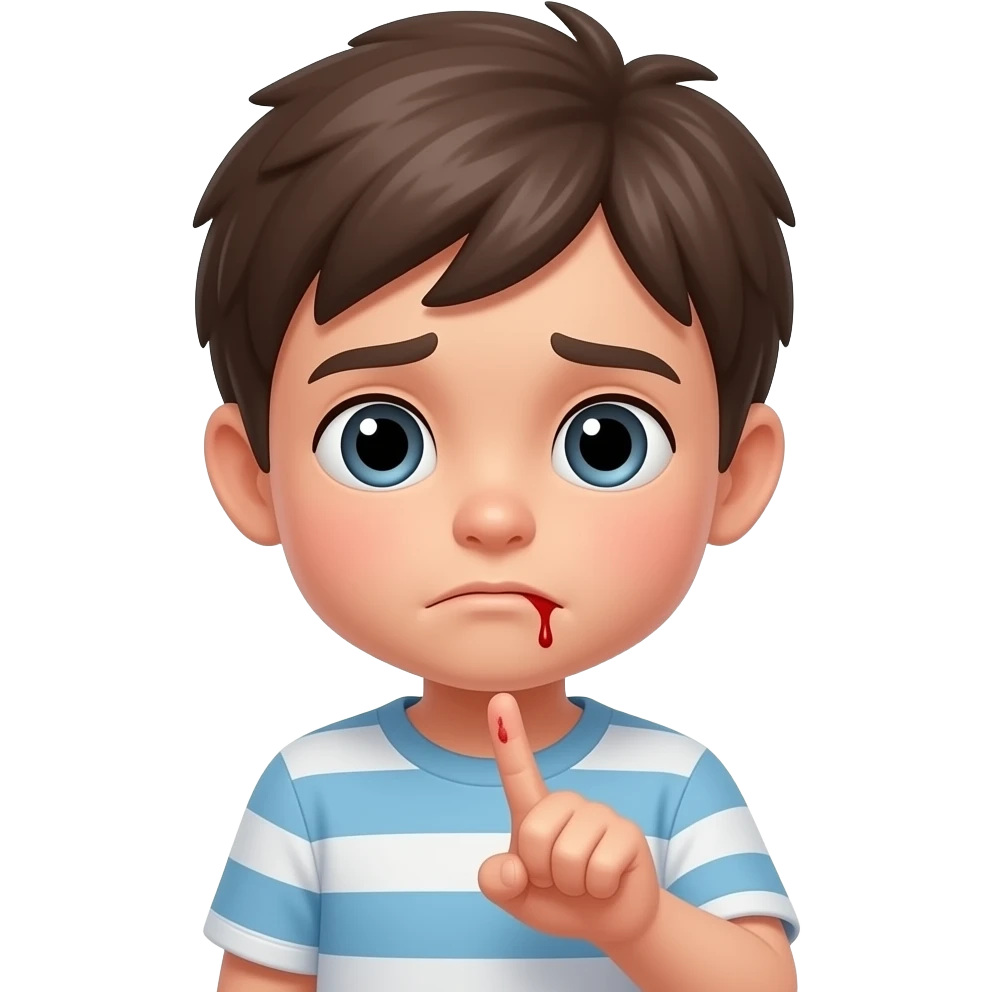 A sad kid cutting his finger, a little amount of blood on the finger emoji