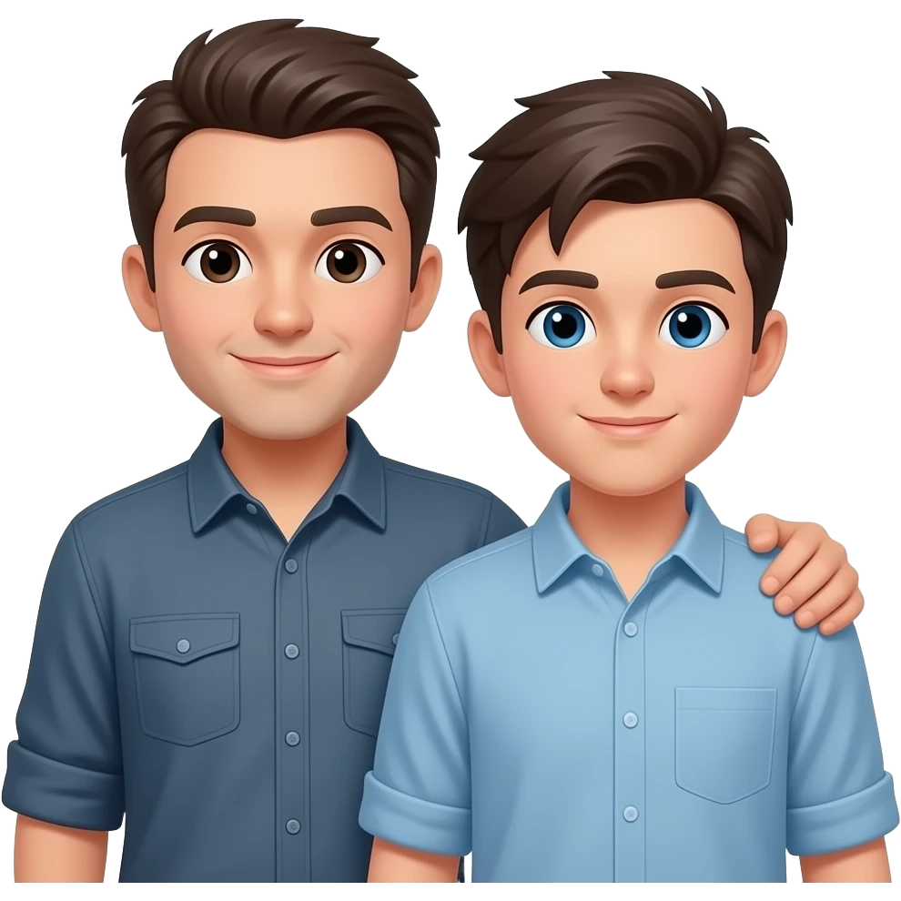 Erstelle ein Emoji von zwei männlichen unterschiedlich alten Brüdern, der älter Bruder legt sein Arm über sein jüngeren Bruder emoji