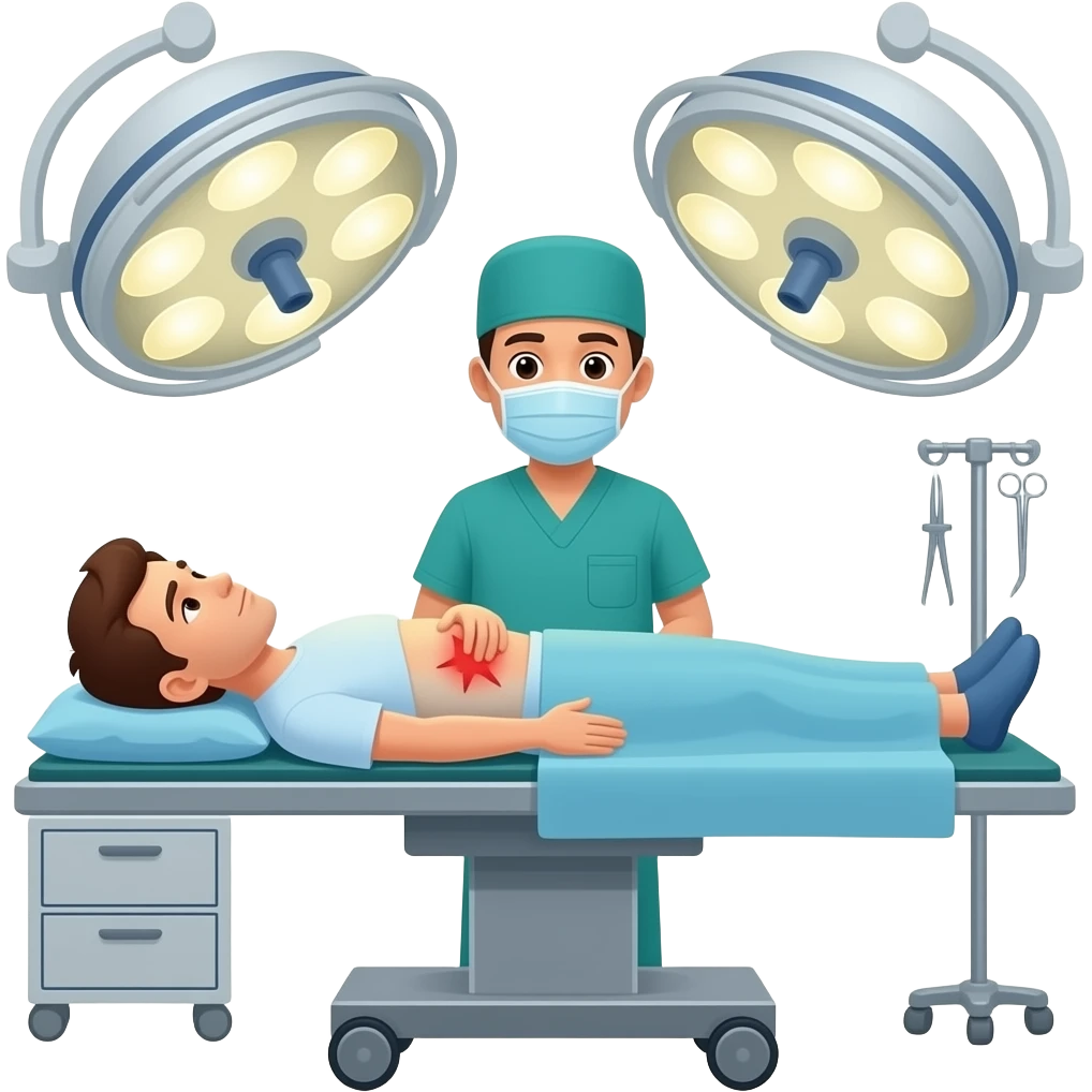 patient with abdominal pain in surgery operating room emoji