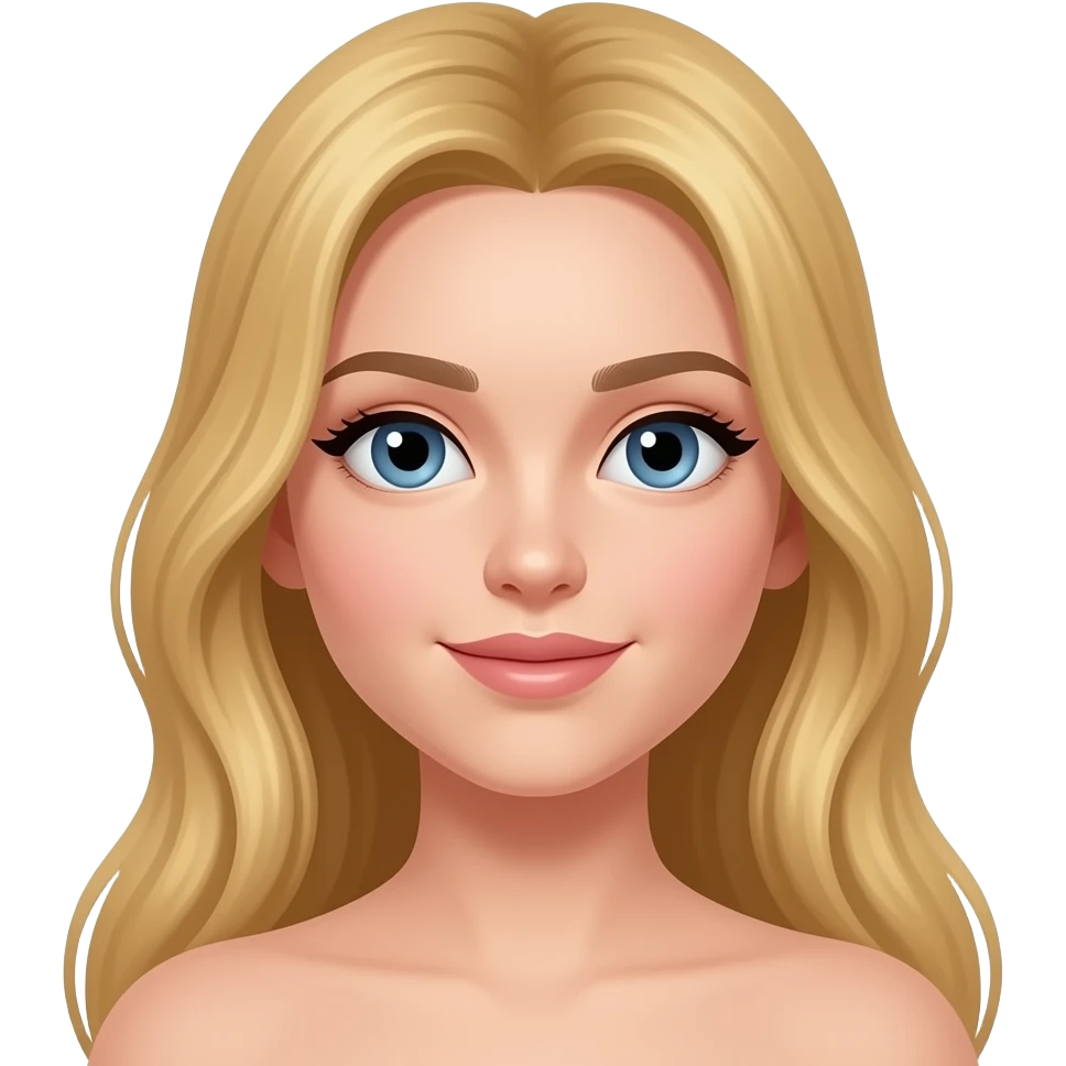 make a girl face 3d emoji that have long golden hairs and just make face not neck emoji