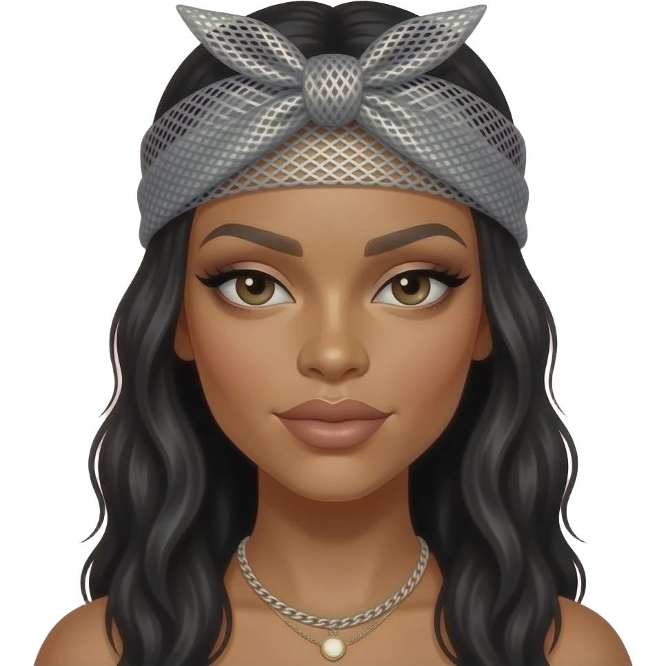 rihanna wearing mesh shimmery silver grey bandana emoji