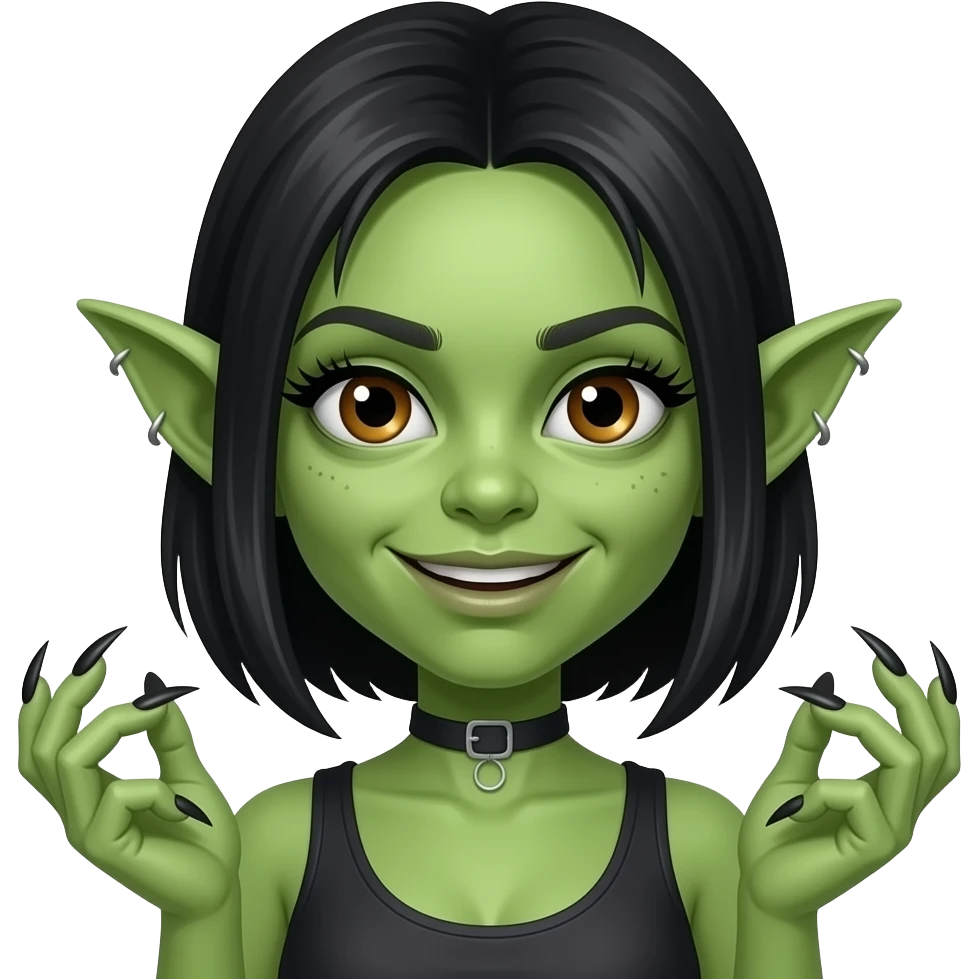 Female gremlin with long lashes and nails emoji