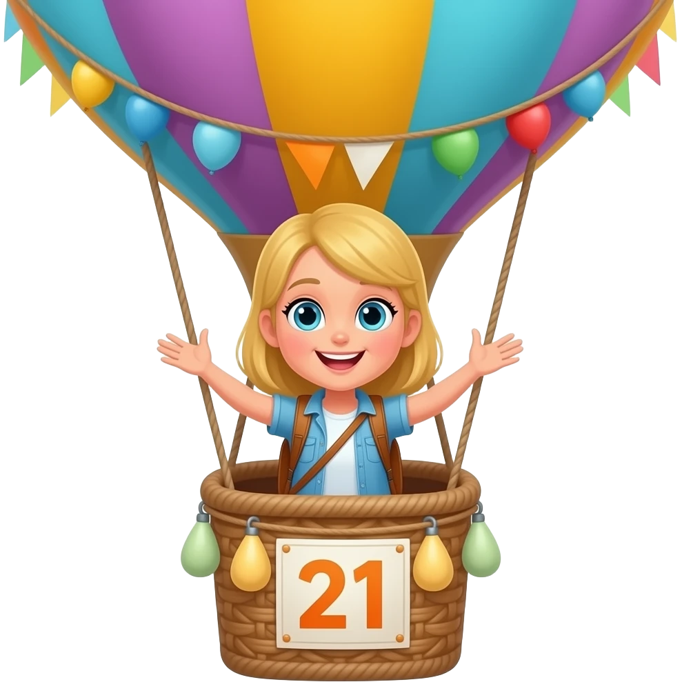 HAPPY 21ST BIRTHDAY BLOND GIRL WORLD TRAVELER ON HOT AIR BALLOON GIRL emoji