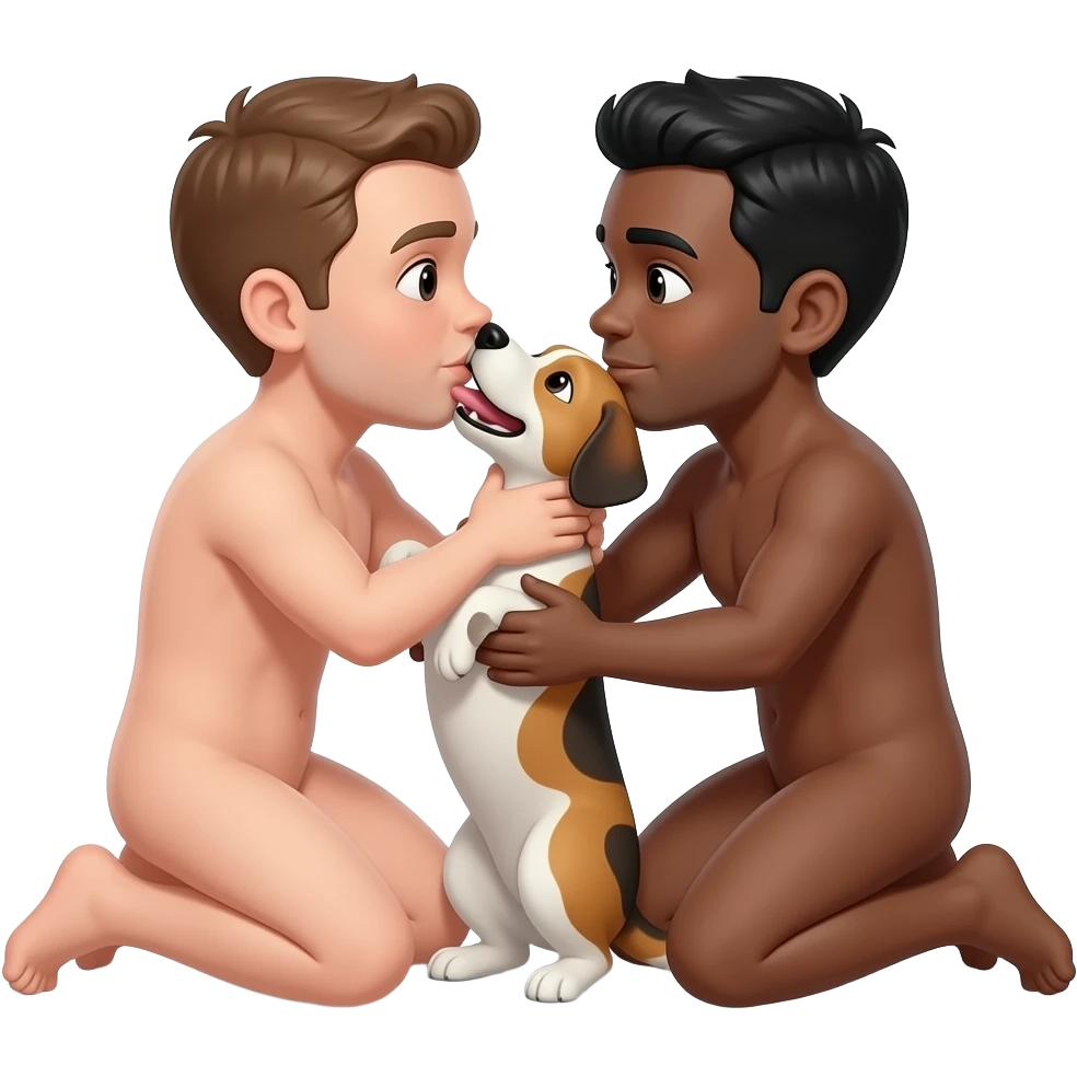2 Men white and black naked adult Betrayal making sex with dog emoji