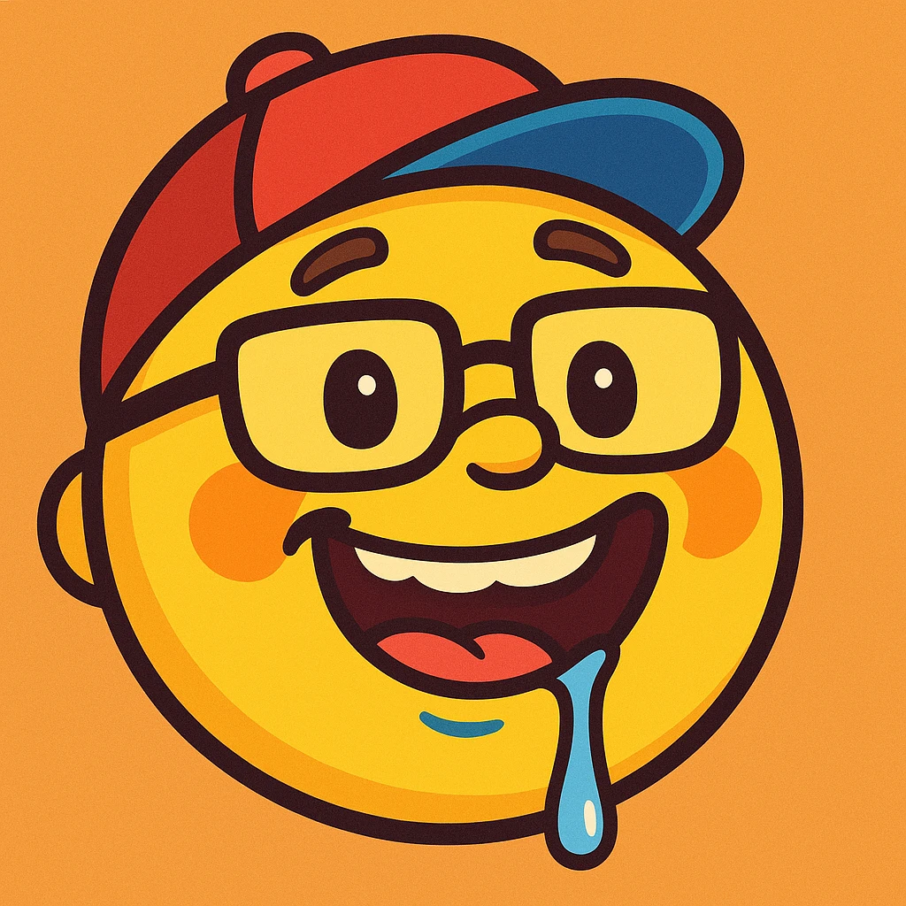 drooling emoji with special needs, friendly and positive expression, vibrant cartoon style emoji