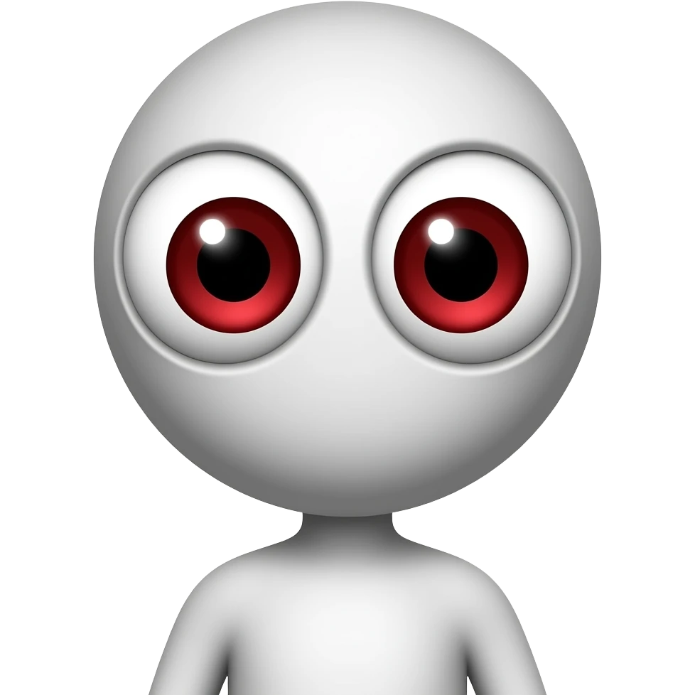 A stickman with big red eyes emoji