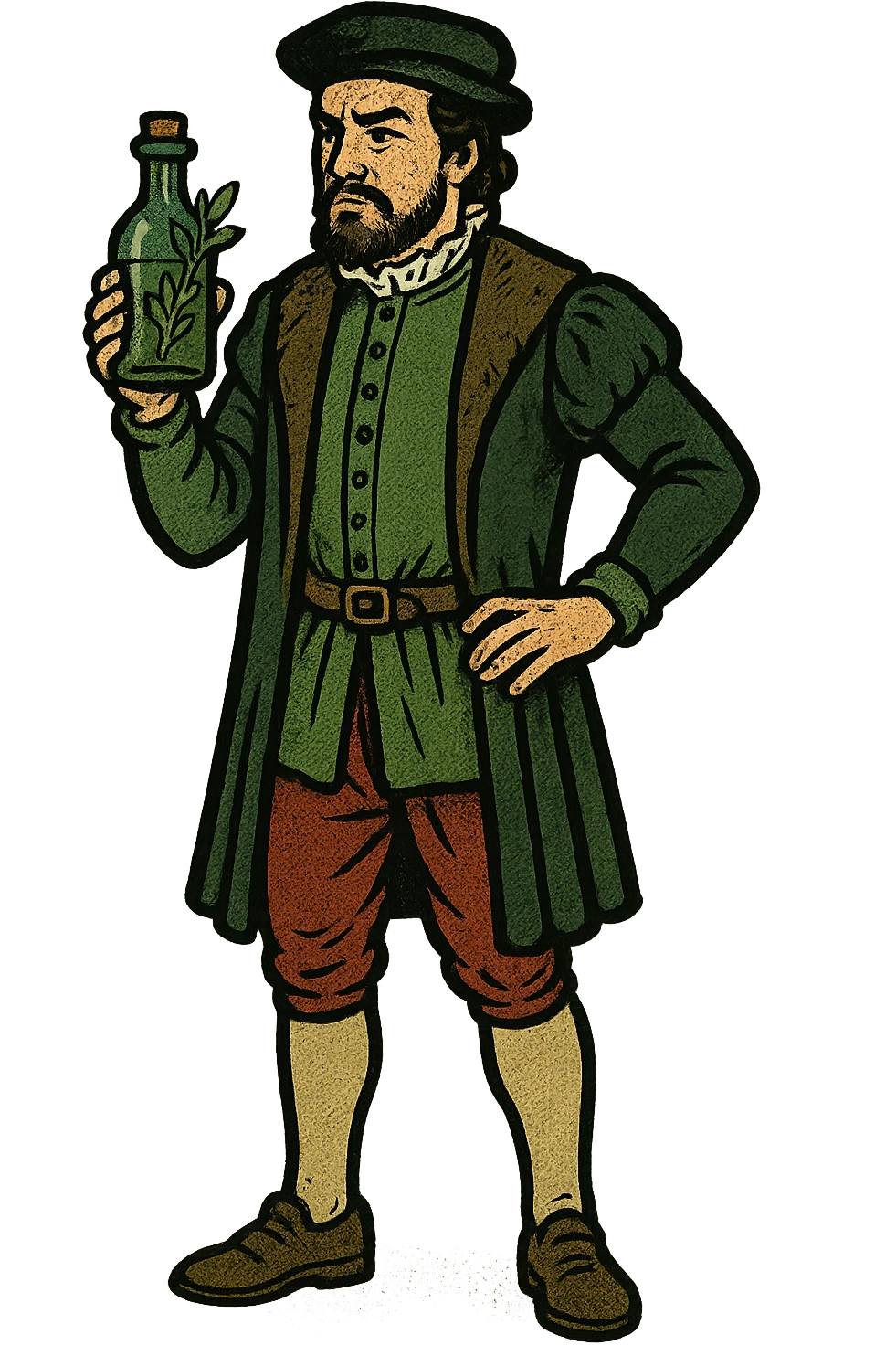 the full body of A male doctor from tudor england with his herbal medicine bottle emoji