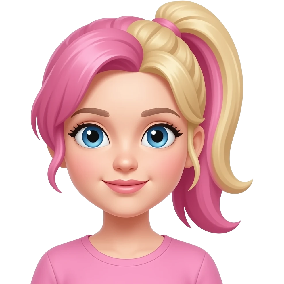 Make a white girl with a pink style  and blue eyes and a pink and blonde ponytail emoji