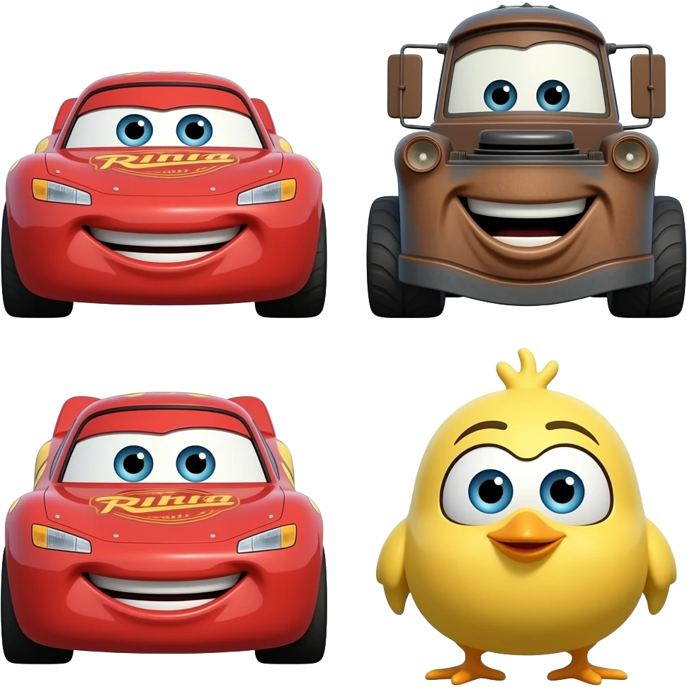 Lightning McQueen and tow mater and sally carrera and chick hicks emoji