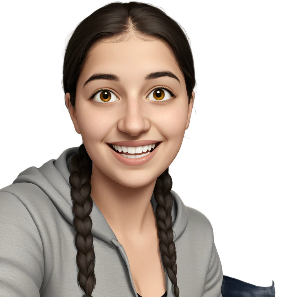 smiling girl in dark hoodie emoji