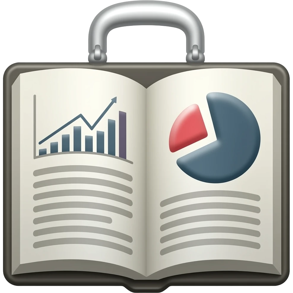 Icon for Business: an open book with a graph and charts, a briefcase emoji