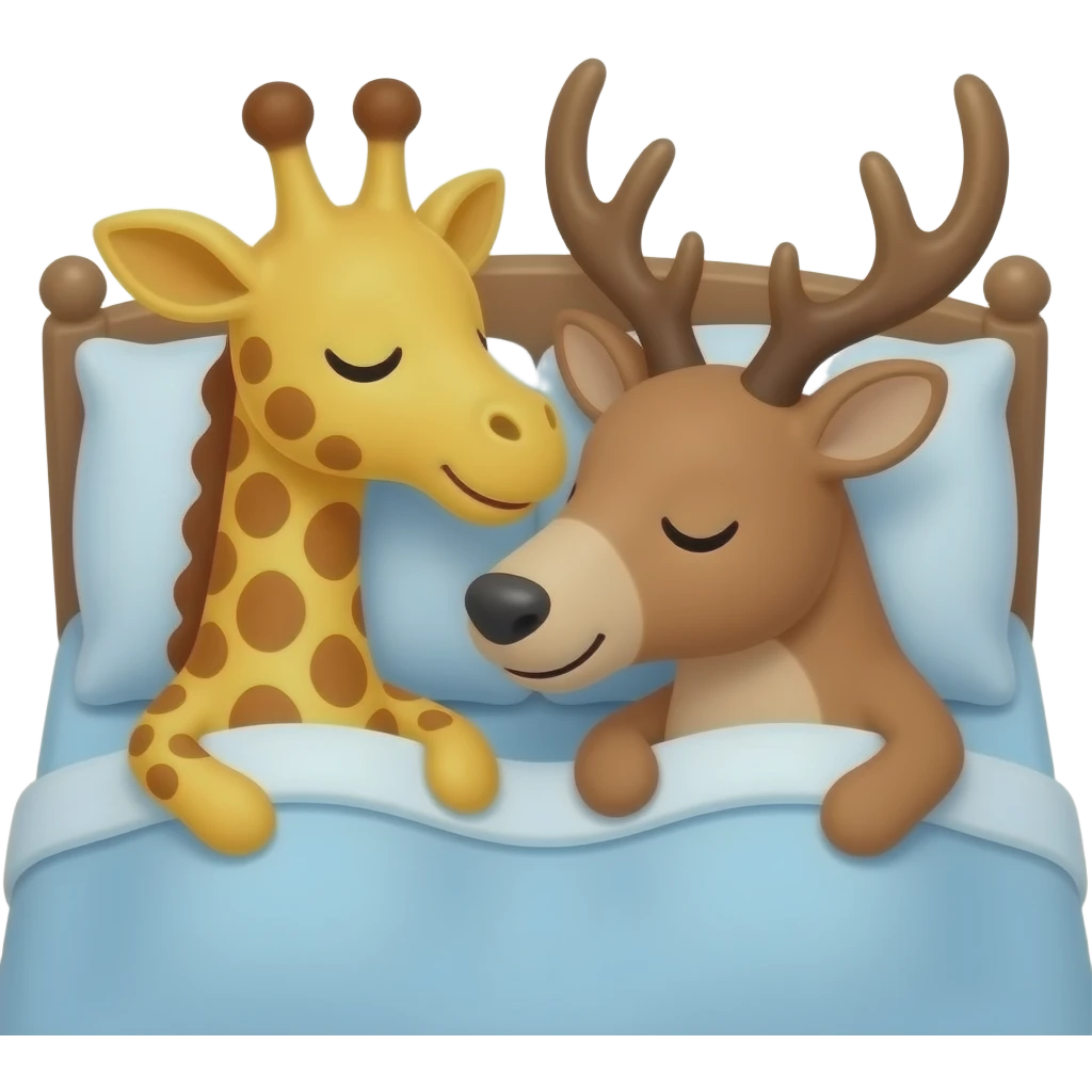 Einfacher Giraffenkopf und Elchkopf kuscheln in einem bett emoji