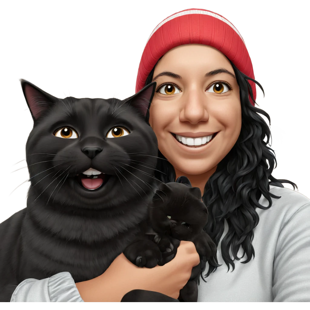 girl with black cat smiling emoji