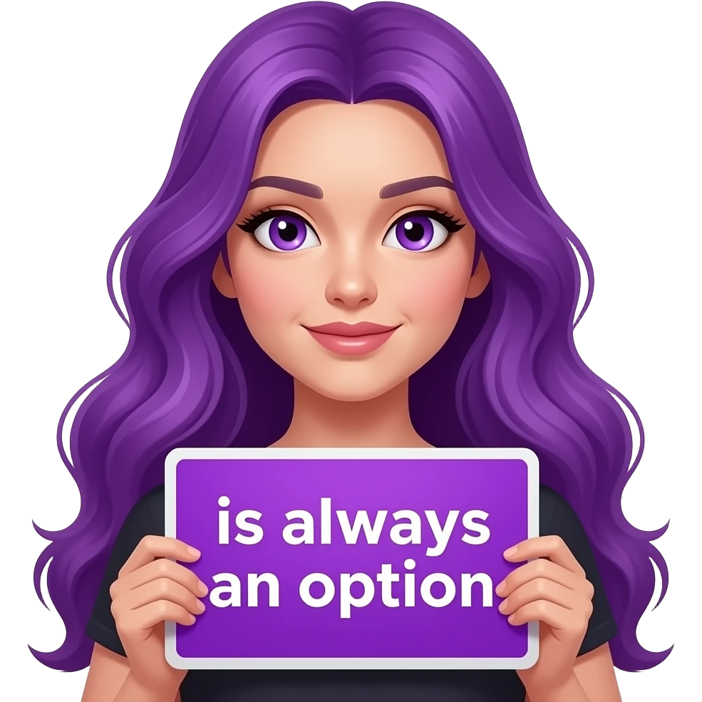 sexy girl with long purple hair and purple eyes holding a PURPLE is always an option sign emoji