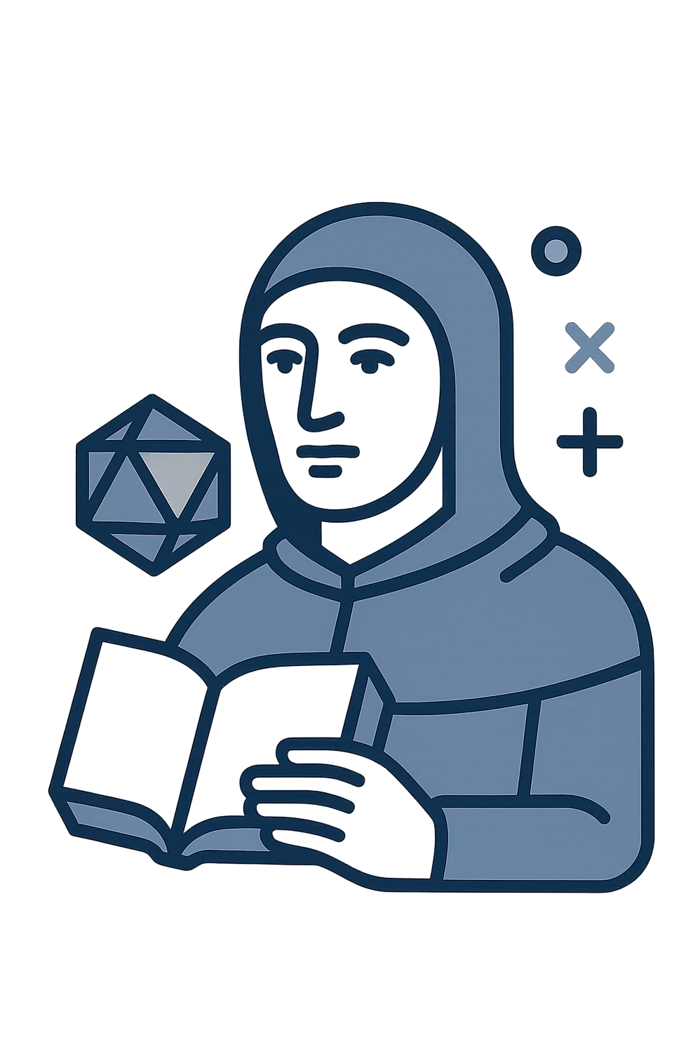 flat design logo for a modern business, evoking Luca Pacioli, with minimalist geometry and subtle mathematical motifs emoji