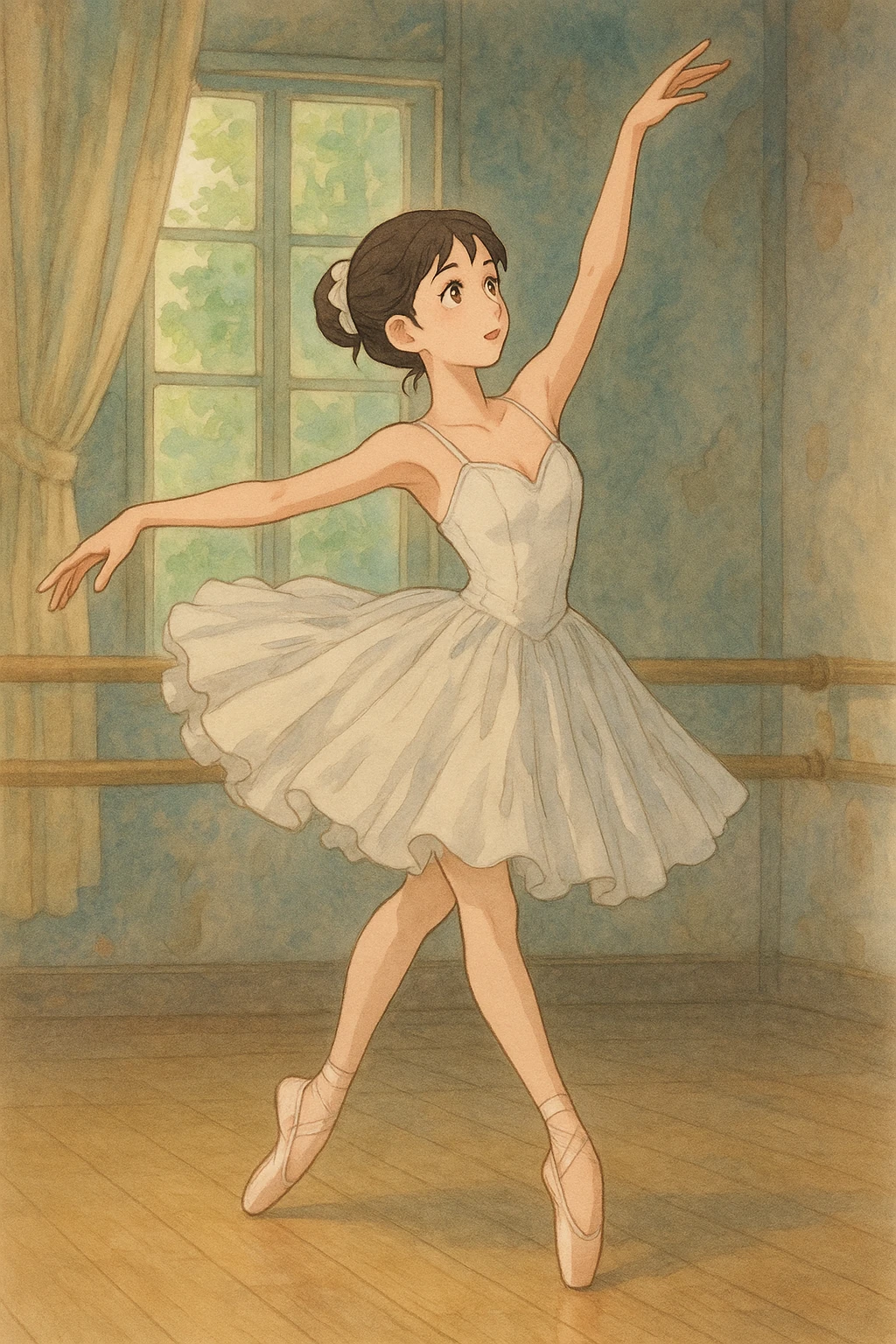 ballerina, detailed, soft colors, anime style, beautiful ballerina dancing gracefully emoji