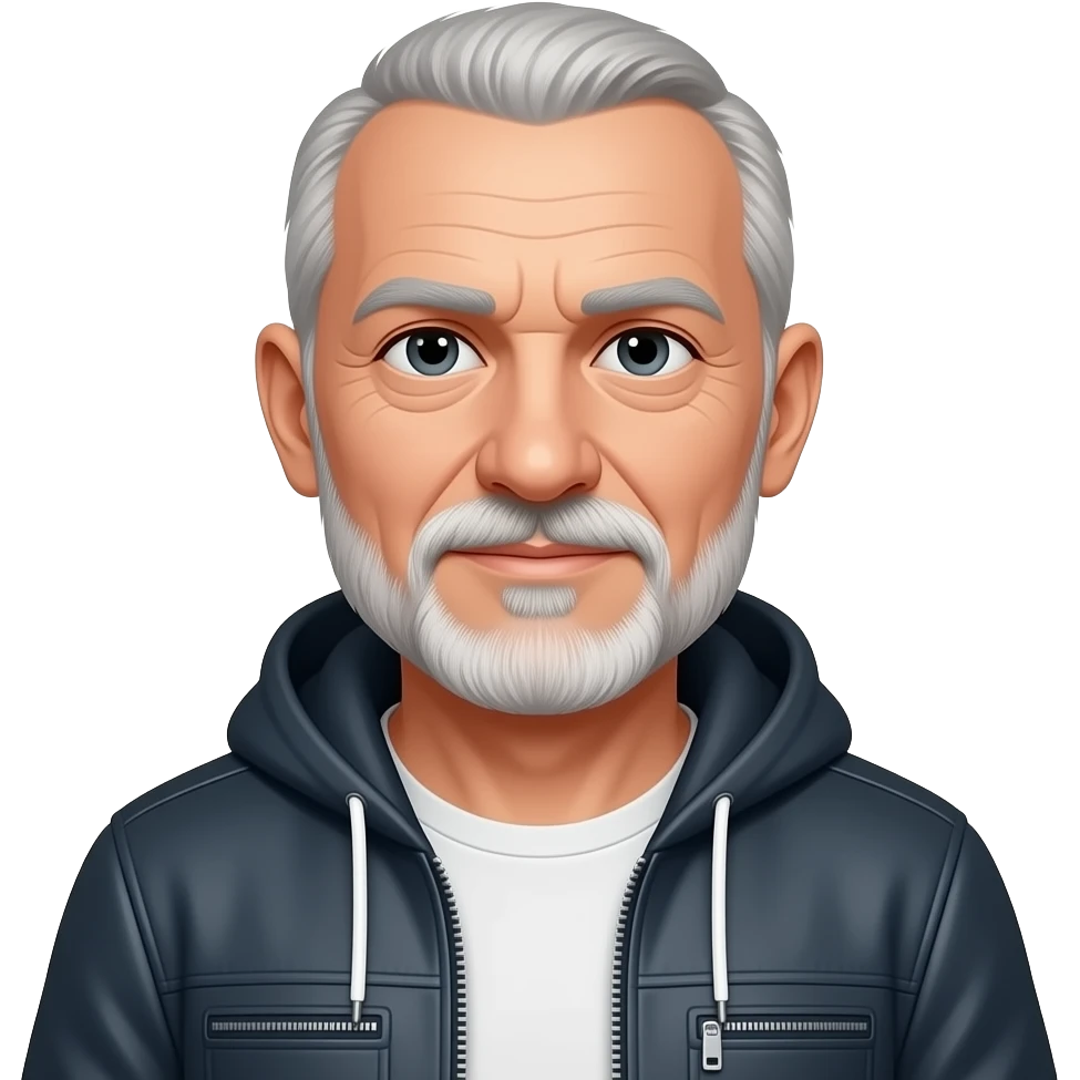 very entellectual man, 65 years old, street wear stubble, shaved short with clippers, but not bald emoji