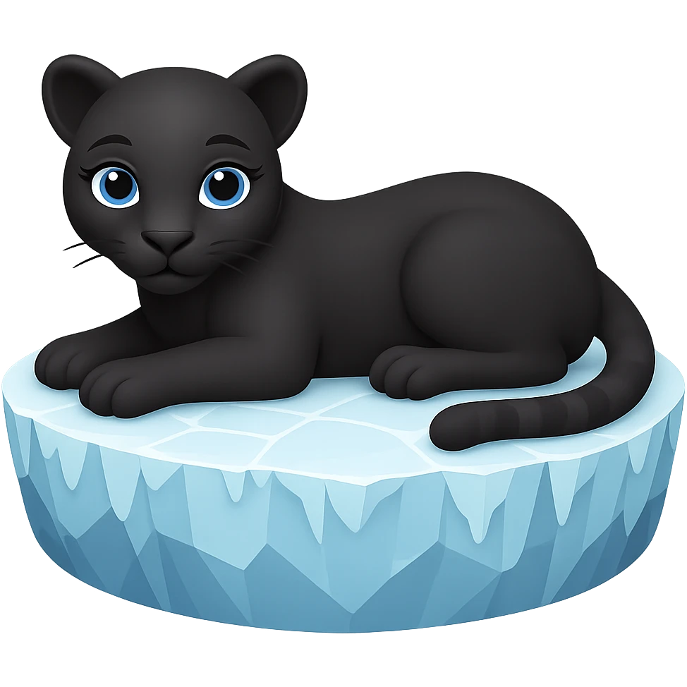 Make the black panther look feminine, keep it on an iceberg, in emoji style with no background. The style should resemble apple style emojis with concise details. emoji