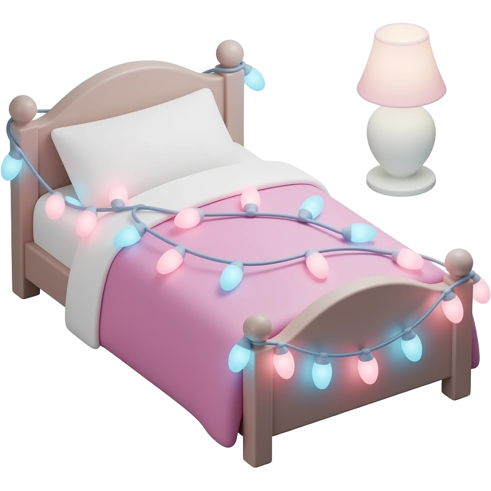 pink and blue a string of fairy lights glowing softly, warm light, cozy bedroom aesthetic, 3D render inspired by Barbie colour palette emoji