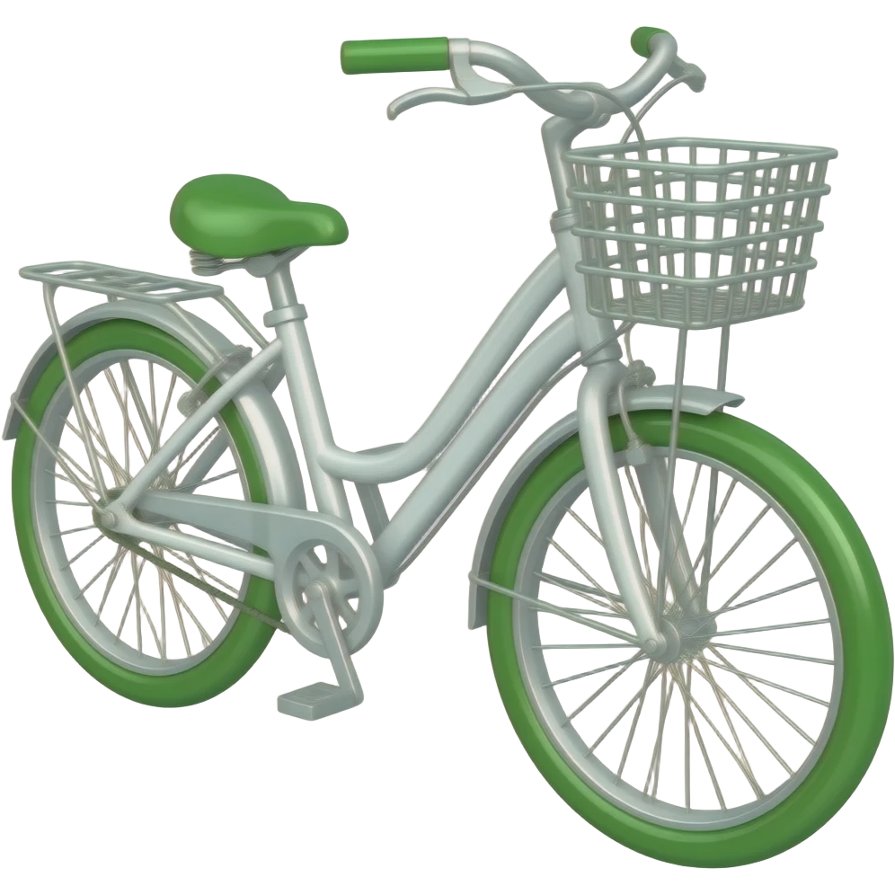 translucent jelly bicycle emoji, glossy texture, white and green bike with basket, soft lighting, minimal aesthetic style emoji