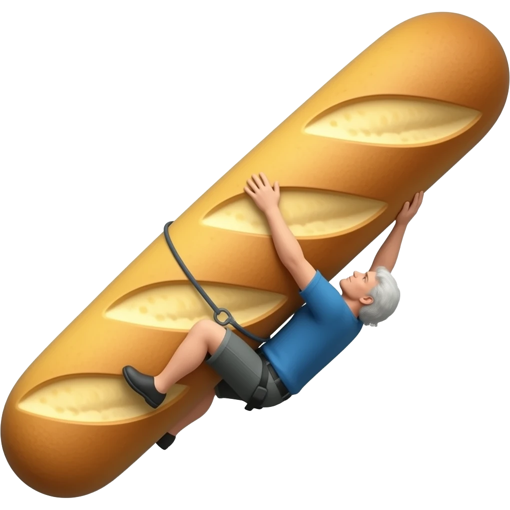 The climbing emoji mixed with a baguette emoji. The climber is a baguette. emoji