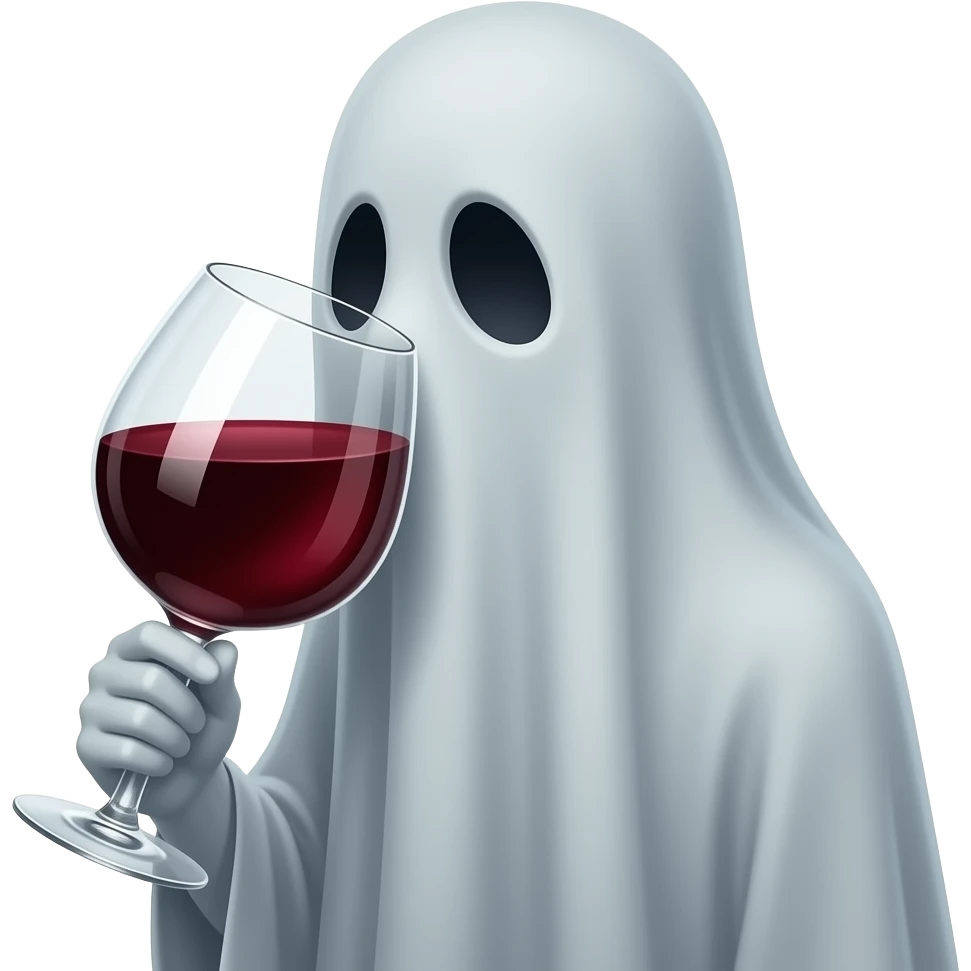 Haunting ghist realistic drinking a large glass of red wine emoji