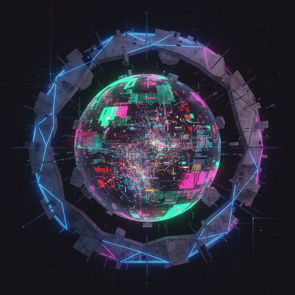 cyberwave glitch digital microscanner projection of these images but featuring no people, cyber hologram, abstract, experimental glitchy brutalist graphicwave,  style of anime - A massive sphere inside of a sphere inside of emoji