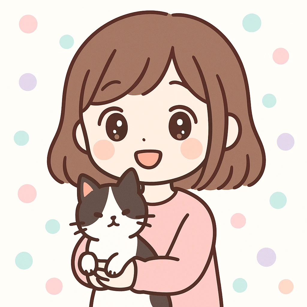 anime style portrait of a white-skinned girl with brown hair holding a black and white cat, soft colors, close contact with the cat, pastel tones emoji