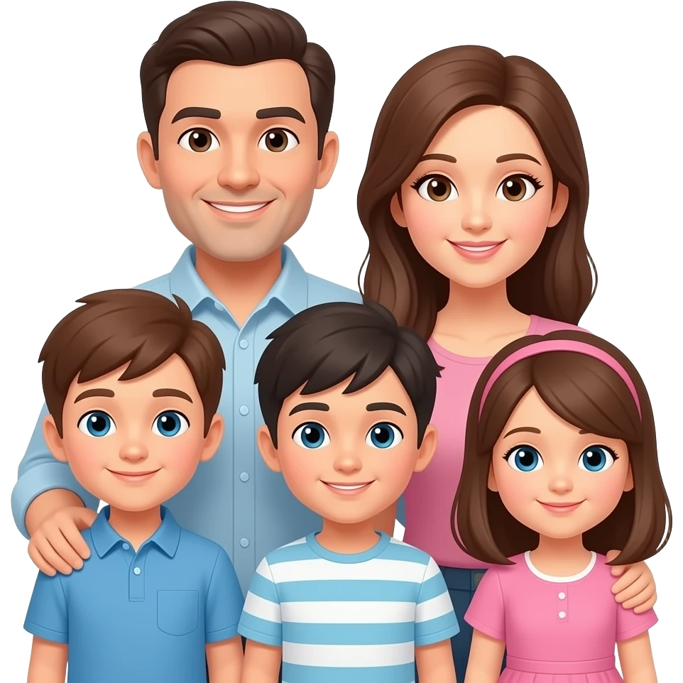 family of dad, mom, son, son, son, daughter emoji