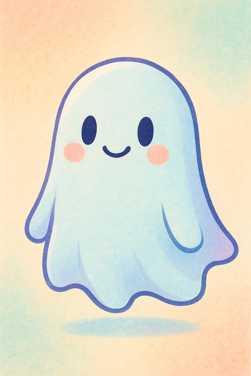 soul, stylized cartoon ghost, gentle smile, pastel colors, simple, friendly emoji