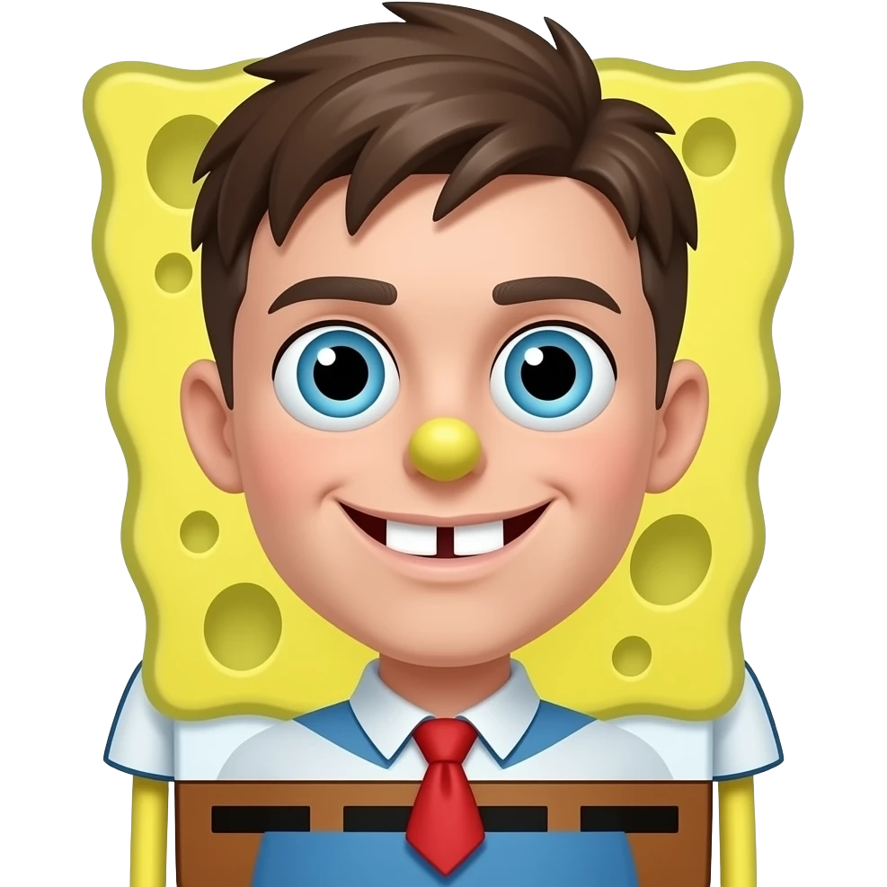 garoto com rosto oval e levemente definido que é metade Bob esponja emoji