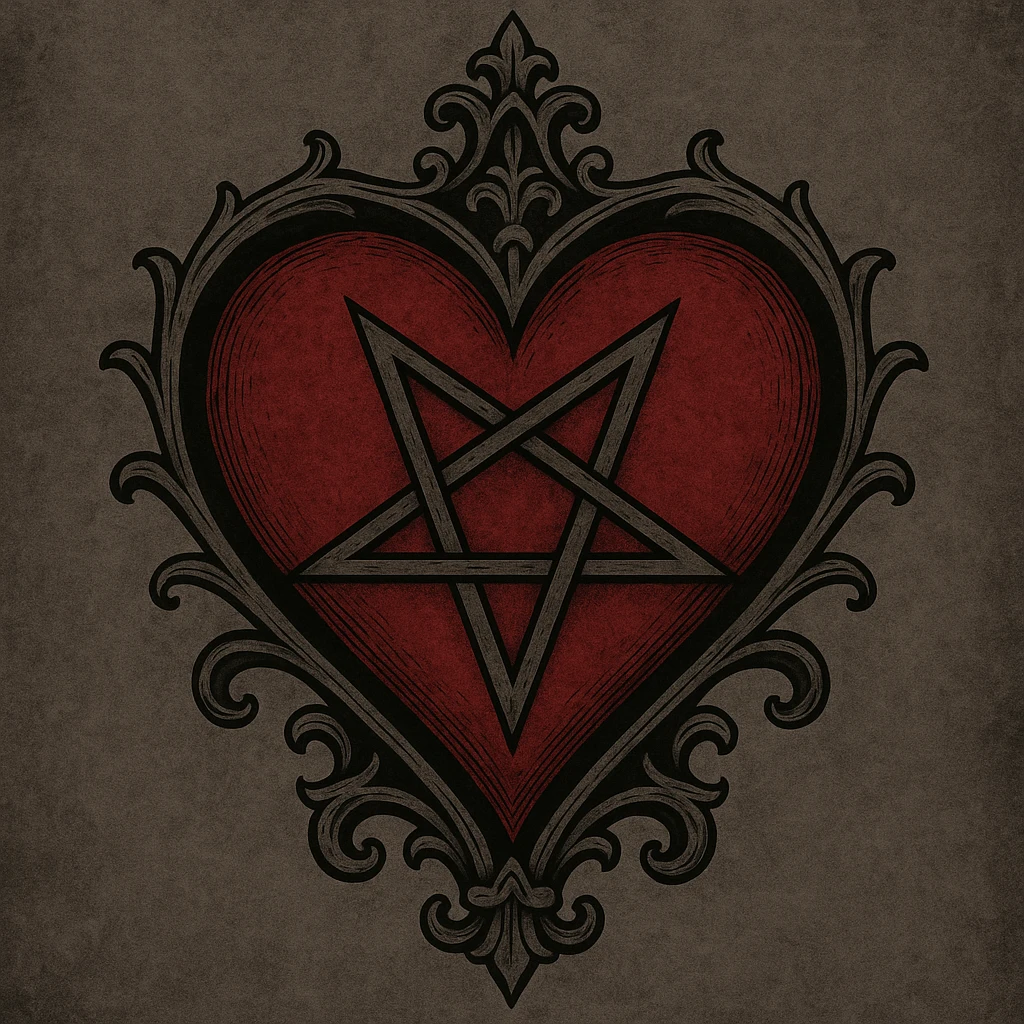 gothic heart with a pentagram emoji