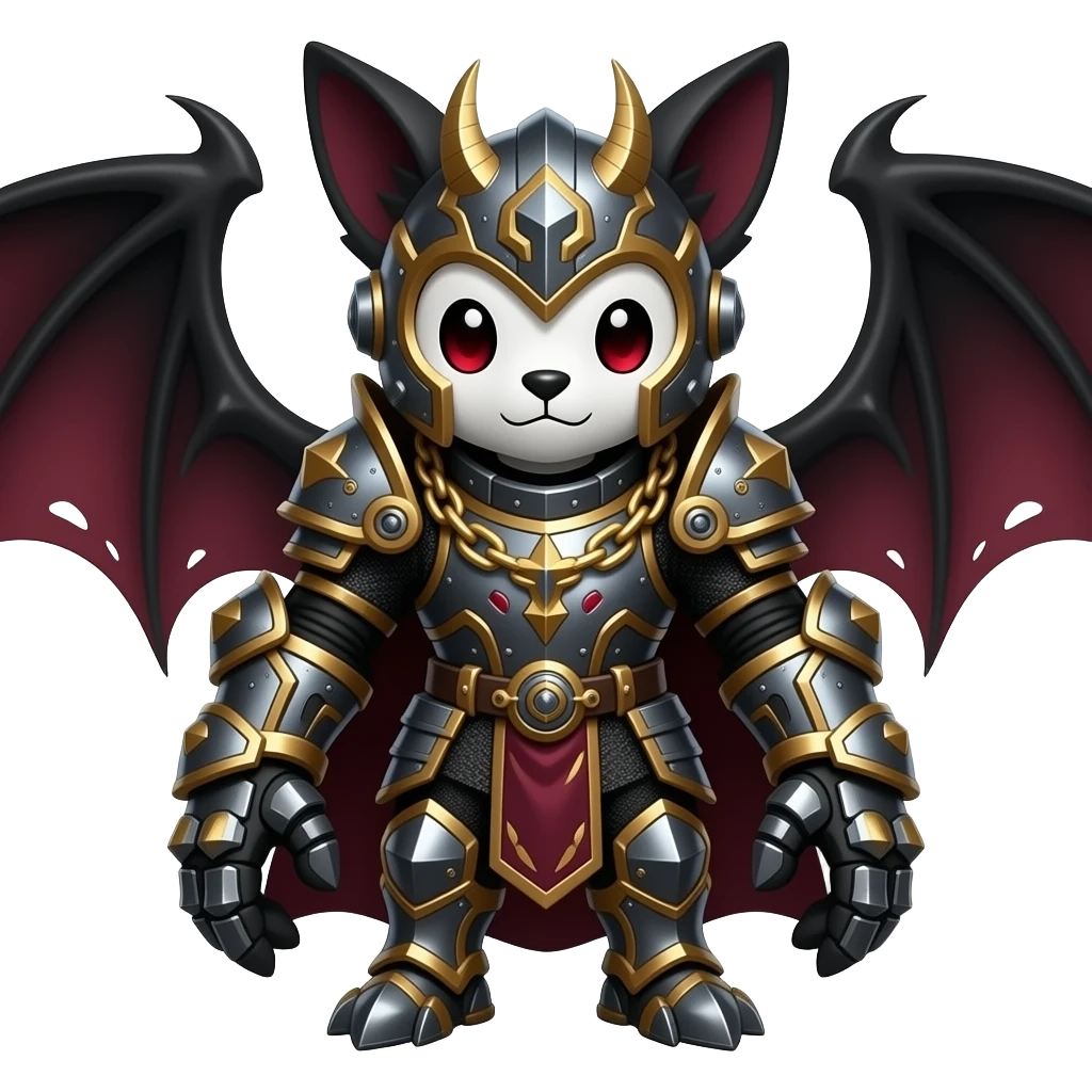 Epic complex knightly divine glorious futuristic detailed dark dusky gloomy deep gothic sanguine-blood-maroon-black-white, realistic Fakémon-Sprigatito-Floragato-Meowscarada-Trico-Sergal-Serval-Vernid-creature (full body) with metal gears and metal collar with gold chains emoji