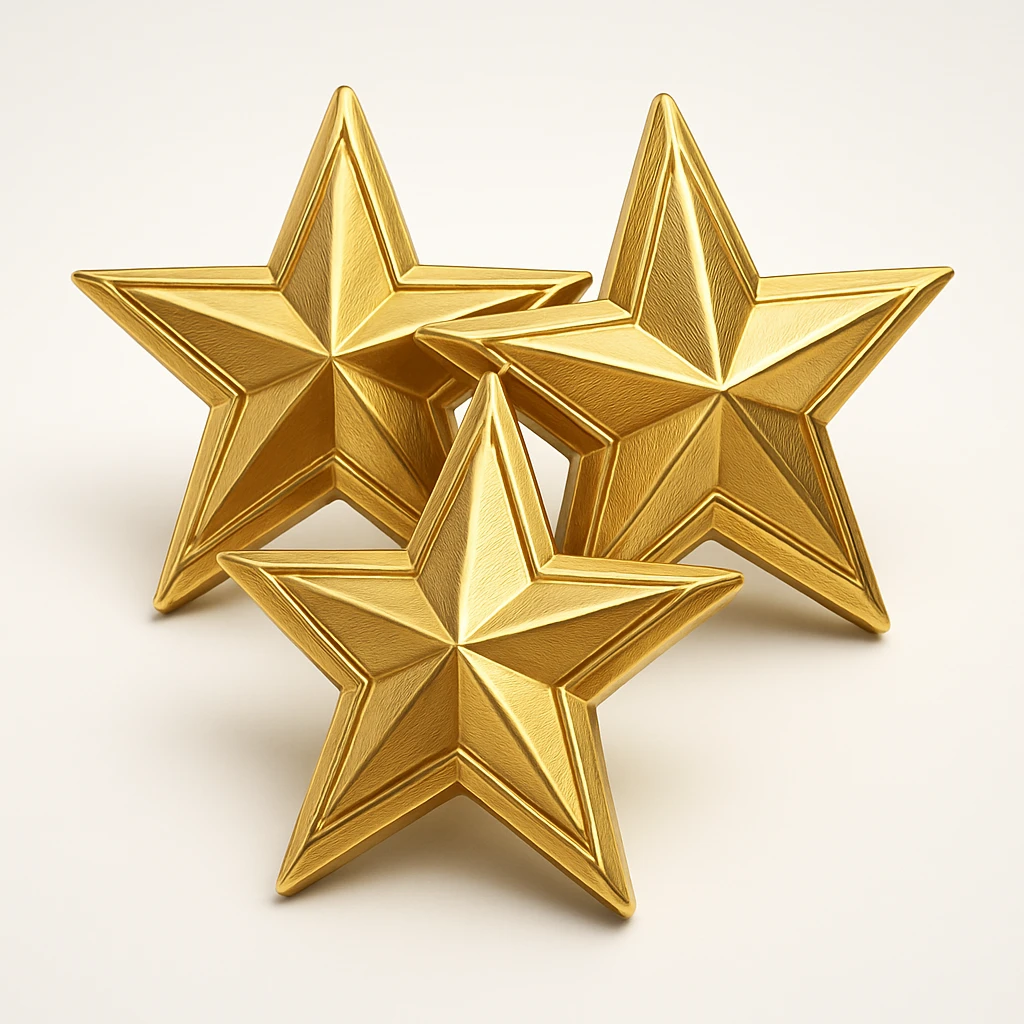 three gold stars, gold objects style, slightly different arrangement emoji