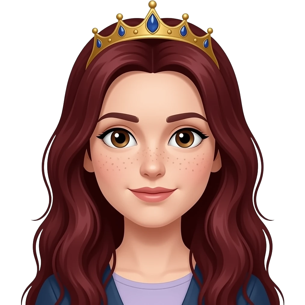 brown eyed Long dark red head queen with a little freckles emoji