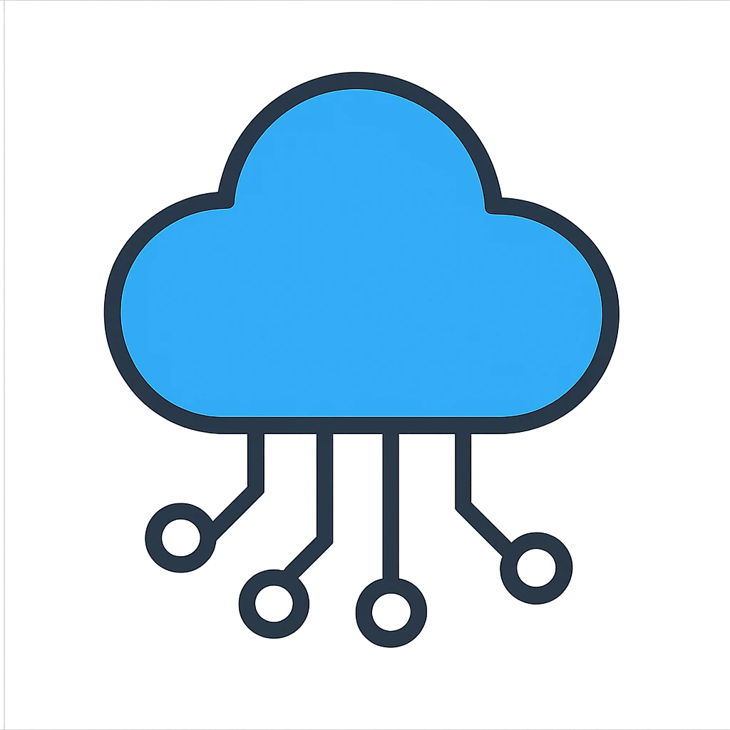 minimalist flat icon of a cloud with circuit lines, blue and gray palette, representing DevOps Cloud Engineer emoji