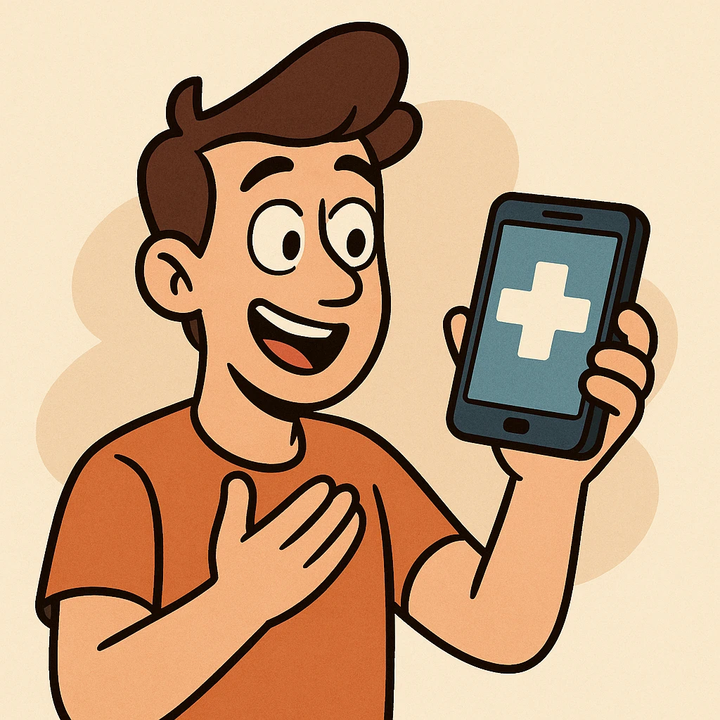 telehealth, smartphone with medical cross, digital health, minimal and clear emoji
