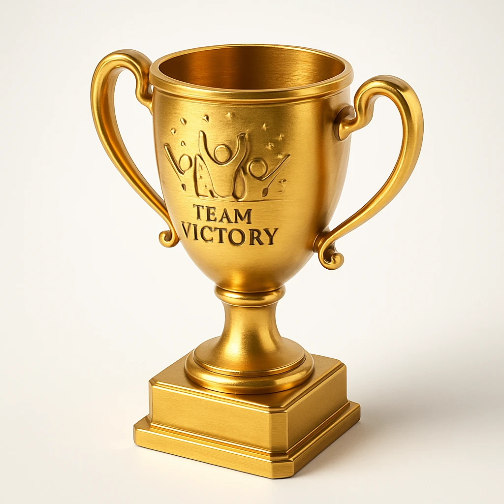 team celebrating with trophy emoji