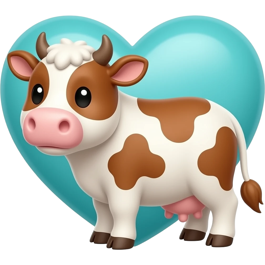 Very small brown Cute cow Big Big teal heart emoji