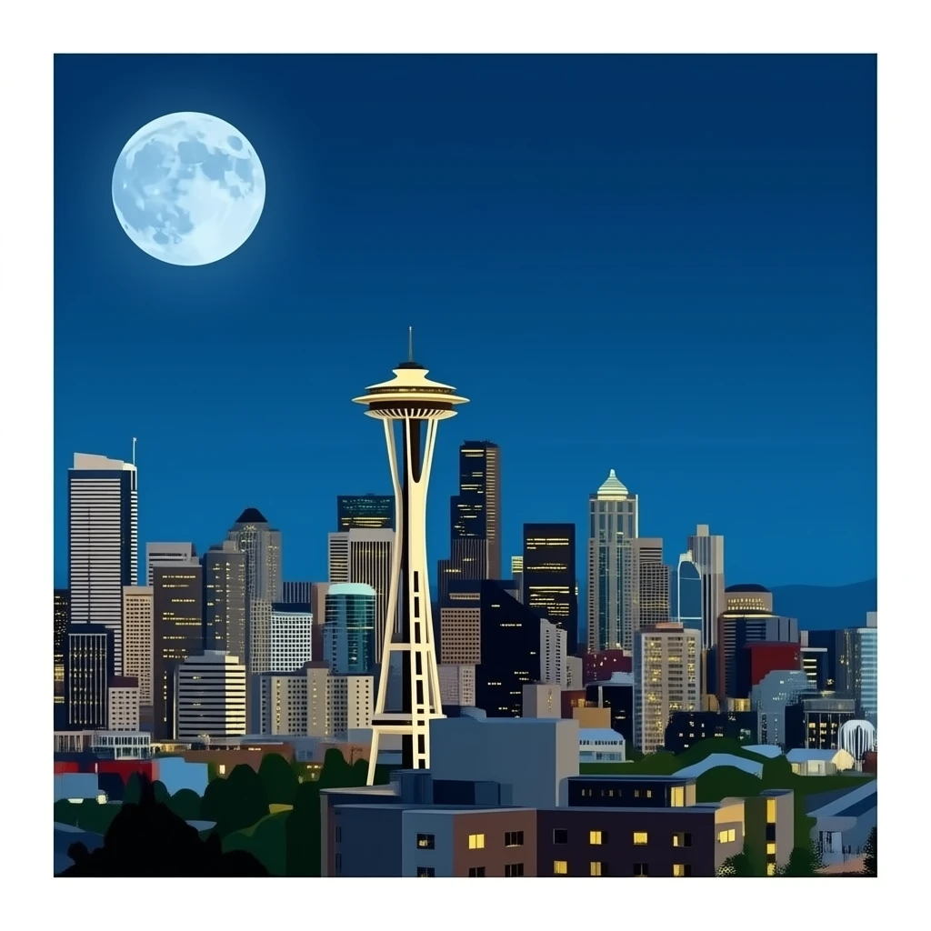 Seattle night and the moon turning blue emoji