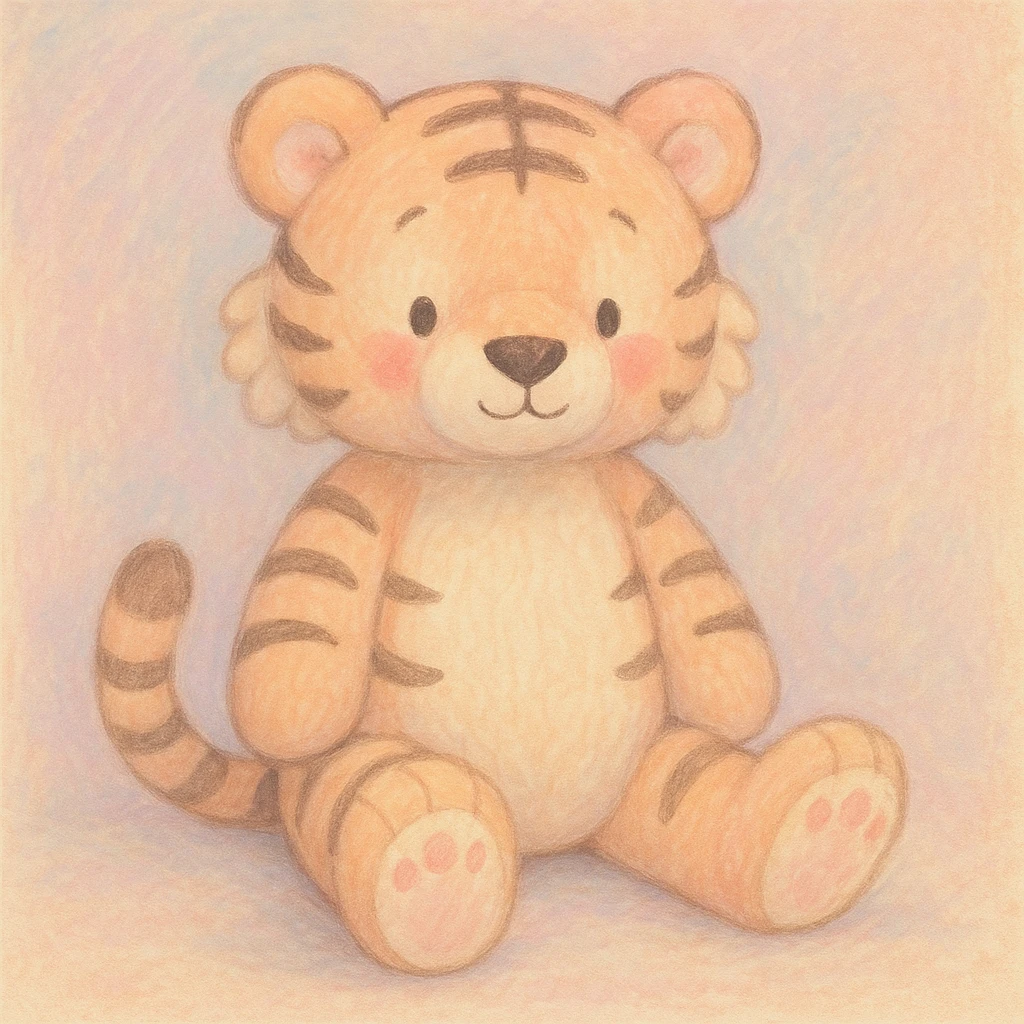Pastel illustration of a tiger jellycat stuffed plushie  emoji