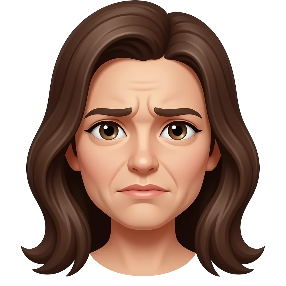 very crinkled female face with long brown hair emoji