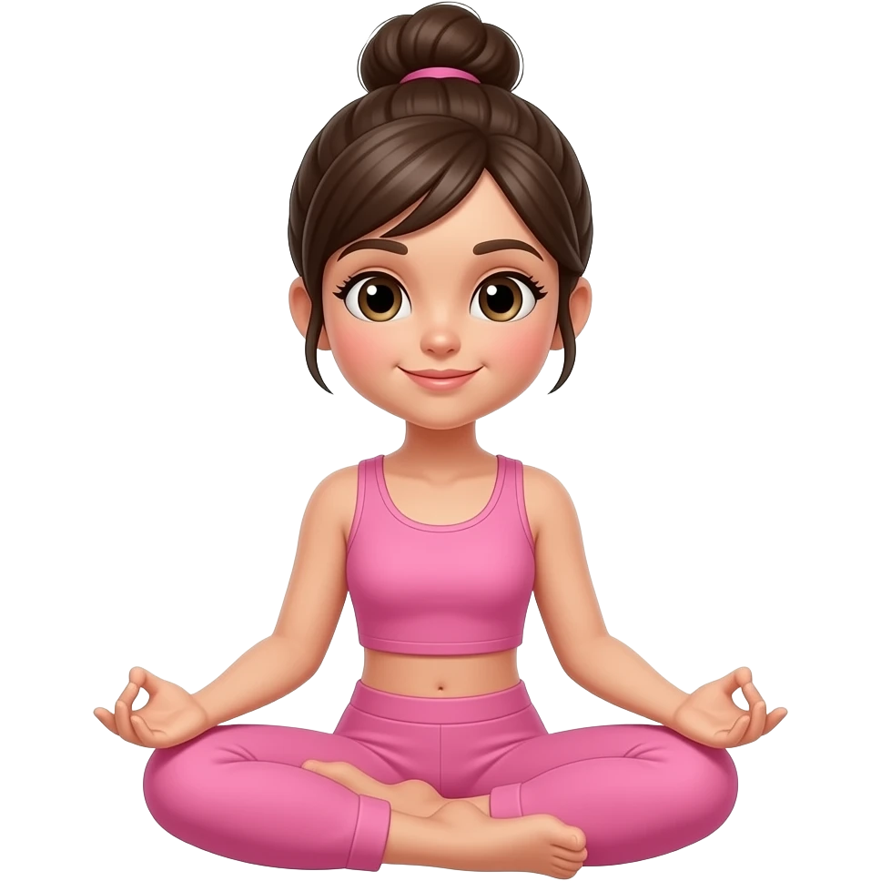 Chica con ropa rosa haciendo la posición de loto con el pelo amarrado emoji