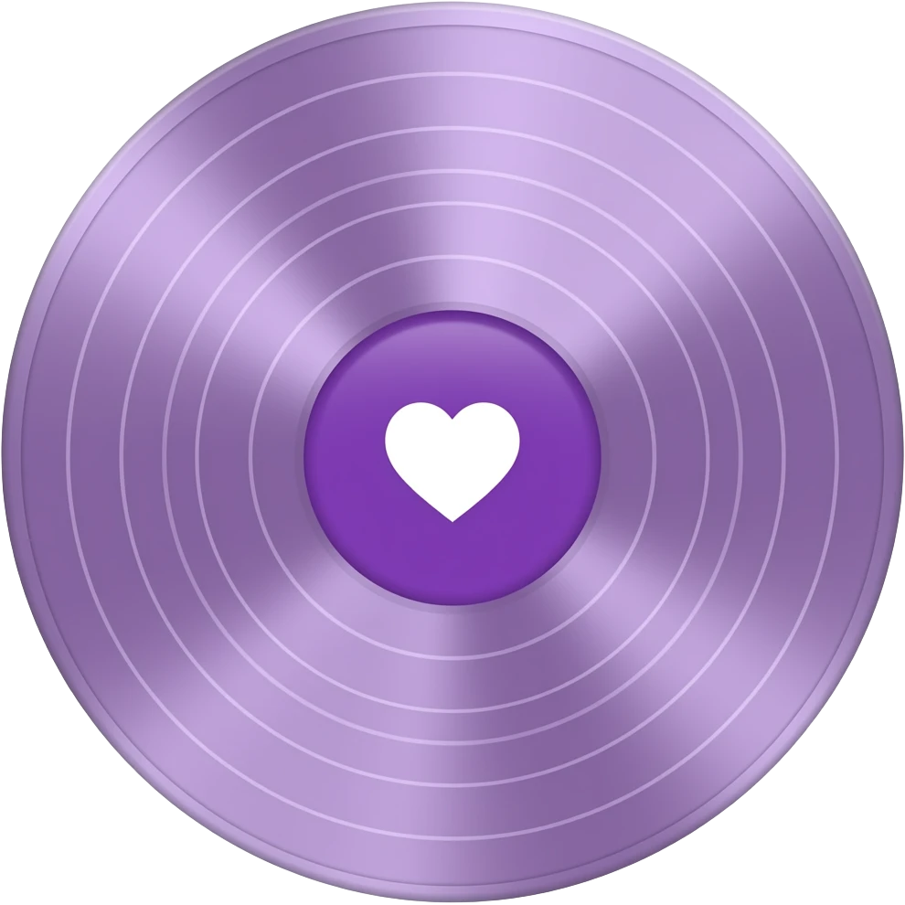 record album lighter purple clear surface, with purple center with white heart. vintage emoji