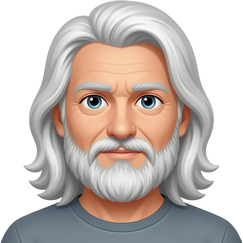 رجل شعره طويل ابيض في رمادي له لحيه ة رمادي emoji