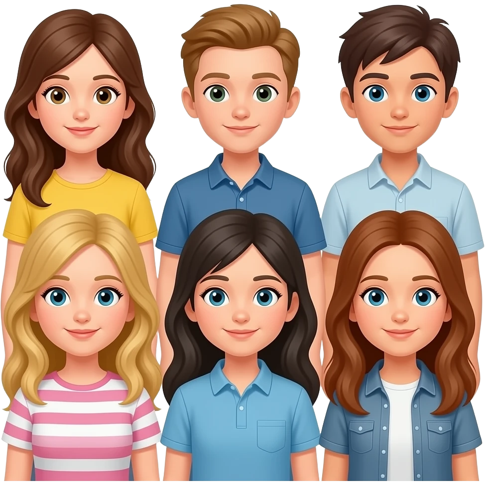 6 persopns, 4 girls, 2 boys. emoji